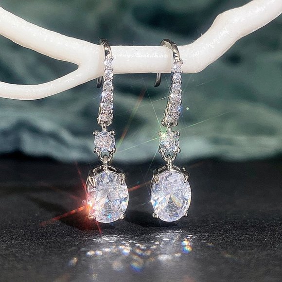 Jewelry - 🍁Classic Oval Cut White CZ Lovely Dangle Earrings for Women, MLNN1353